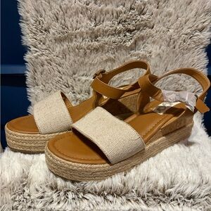 Sugar Tan and Cream wedge Sandals size 8 NWB